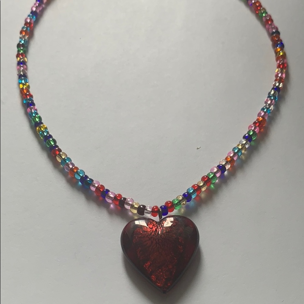 Glass Heart Beaded Necklace